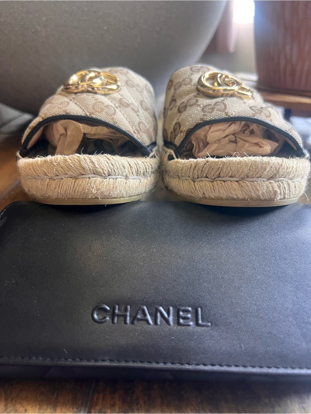 Gucci Marmont gold GG Monogram Matelasse Canvas Slide Espadrille Sandals EU 41 - Picture 16 of 16